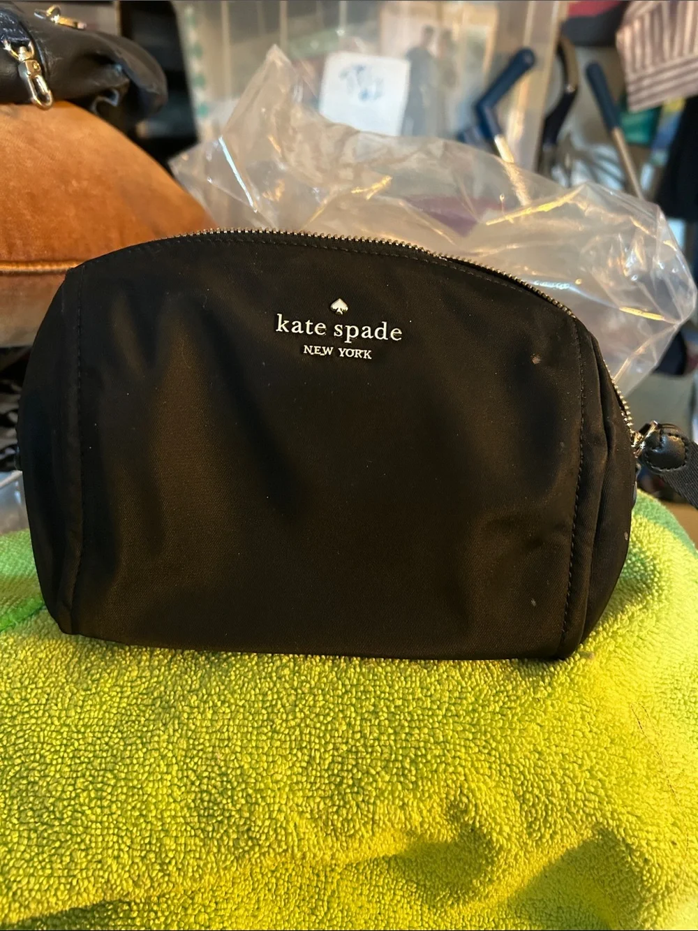 kate spade black nylon zip-top cosmetic pouch